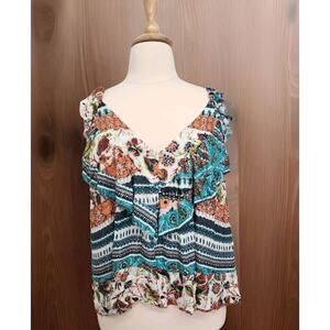 Cult Of Design Garden Floral Ruffle Tank Top Size XL